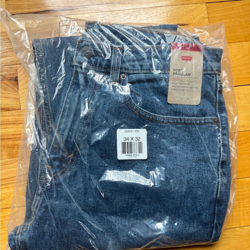 Levi's Blue Straight Jeans with Distressed Details